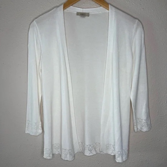LOFT Sweaters - Loft Open Front Cardigan Rayon Lacey Off White 3/4 Sleeves Women’s Size Small